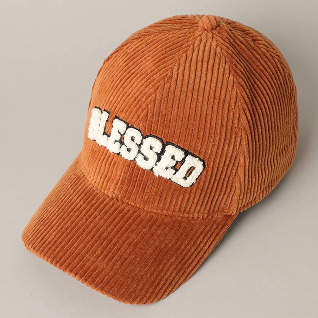 Fashion City - BLESSED 3D Embroidered Corduroy Baseball Cap: BROWN / One Size