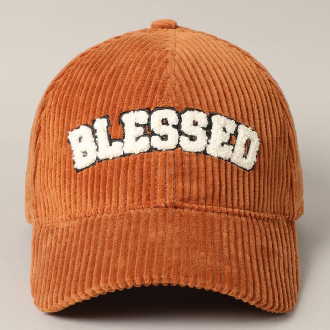 Fashion City - BLESSED 3D Embroidered Corduroy Baseball Cap: BROWN / One Size