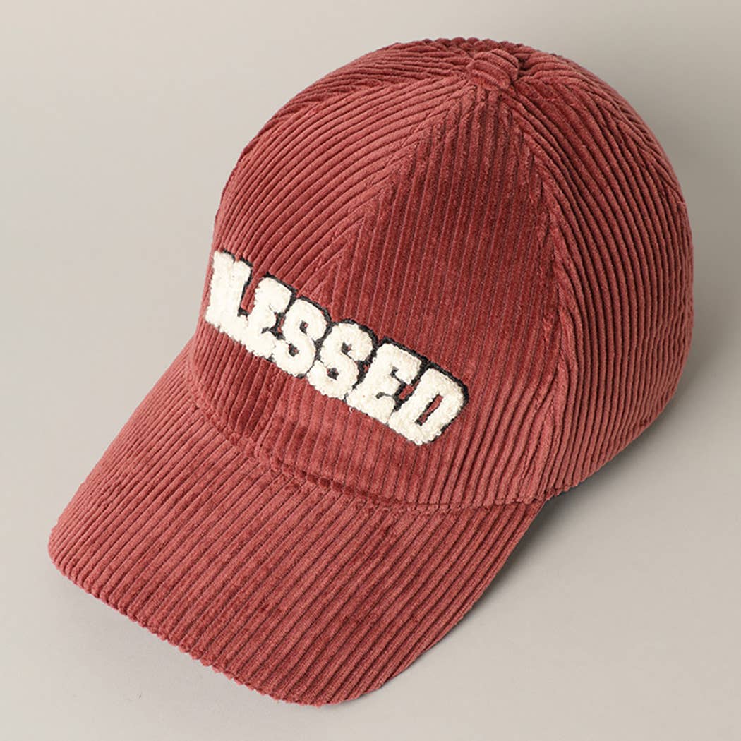 Fashion City - BLESSED 3D Embroidered Corduroy Baseball Cap: BROWN / One Size
