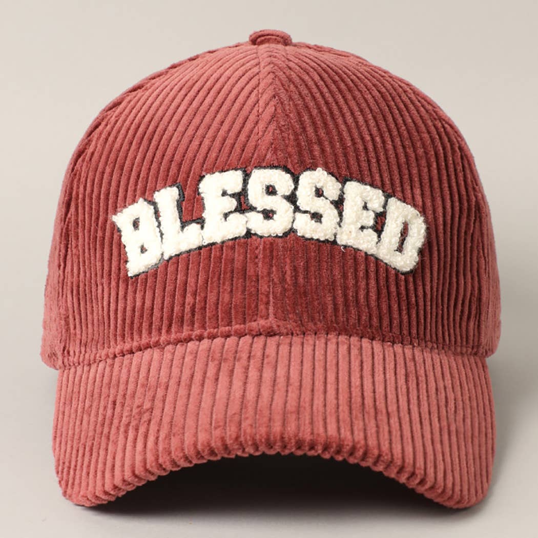 Fashion City - BLESSED 3D Embroidered Corduroy Baseball Cap: BROWN / One Size