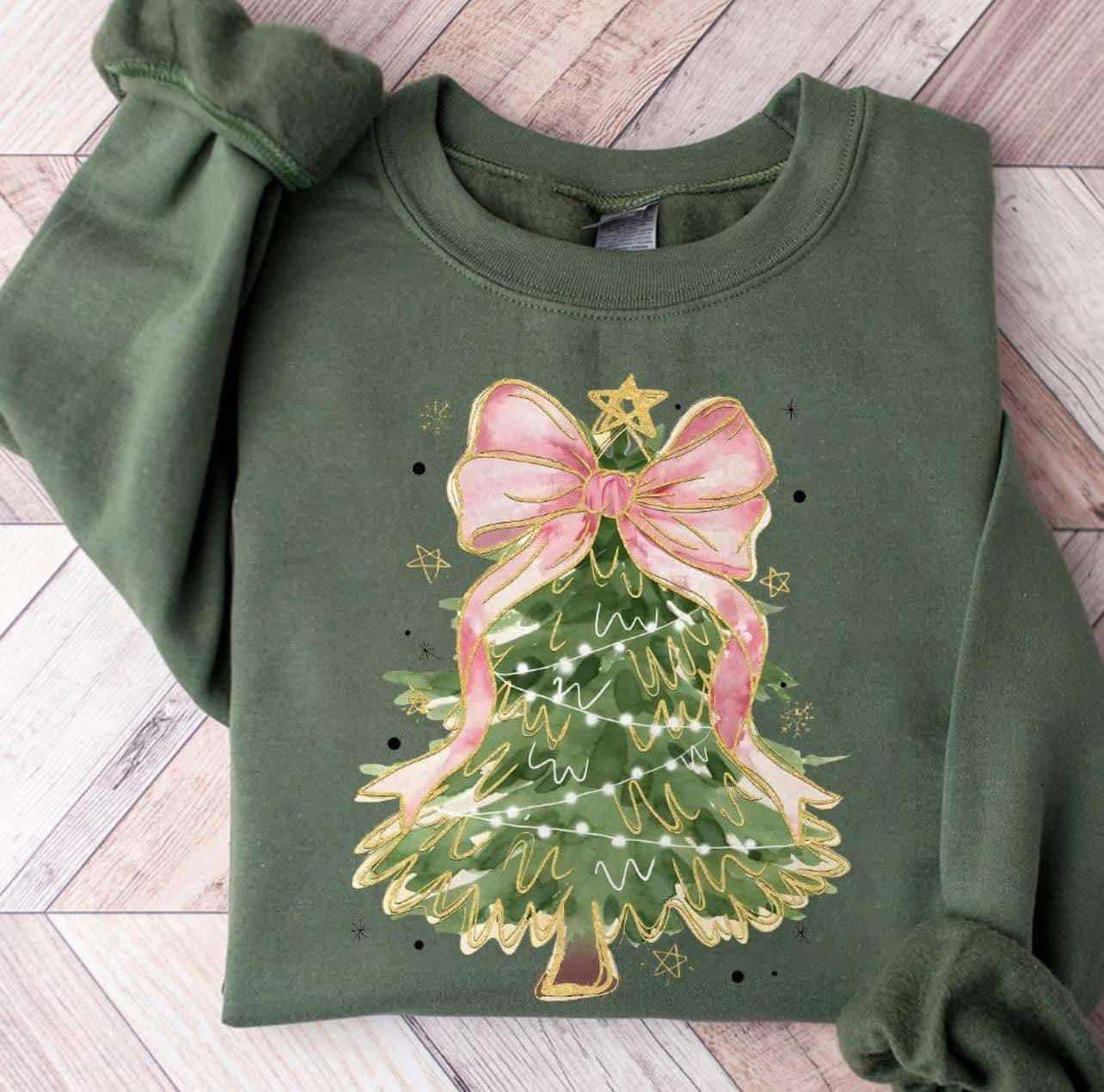 Lasting Impressions CT - Wholesale Christmas Tree Coquette Pink Bow Sweatshirt : S