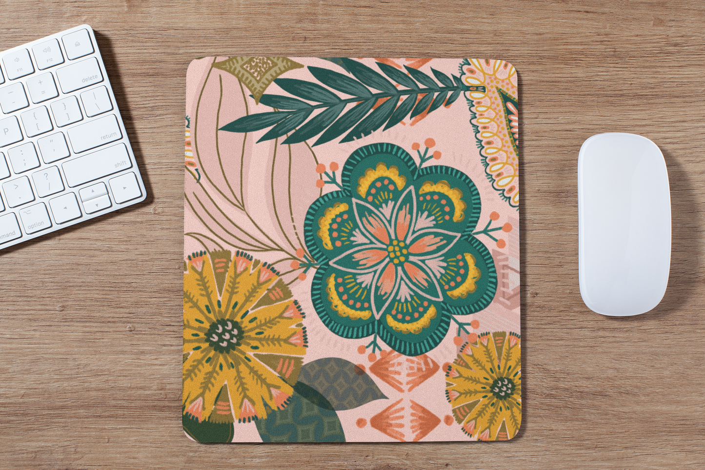 Pink Boho Floral Mouse Pad
