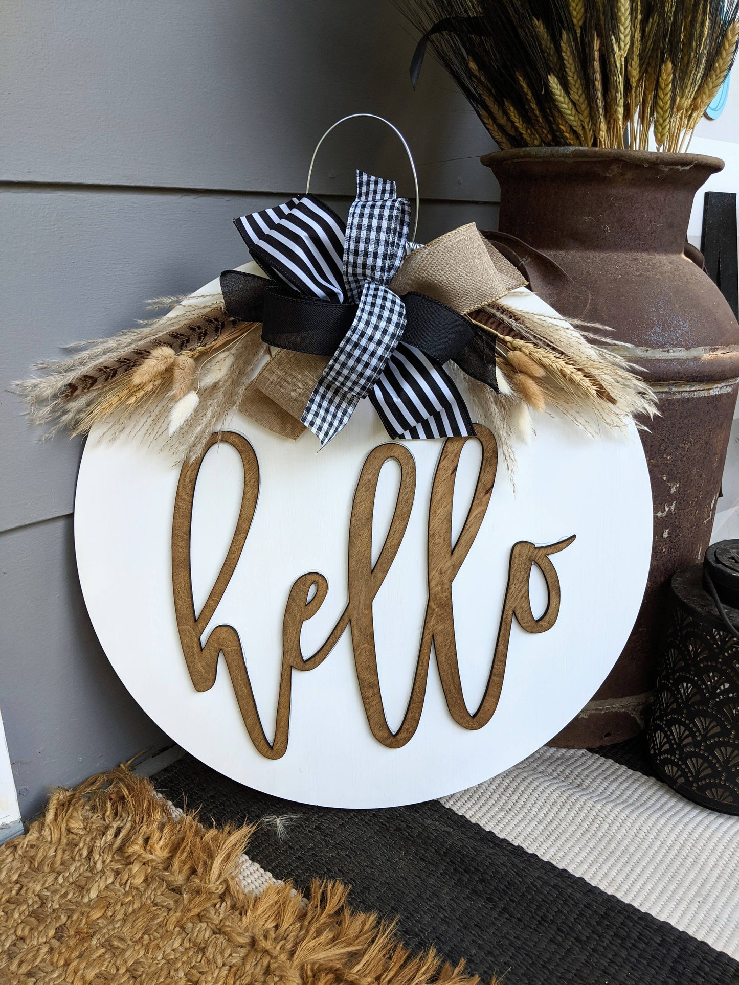 Boho Hello White Door Hanger