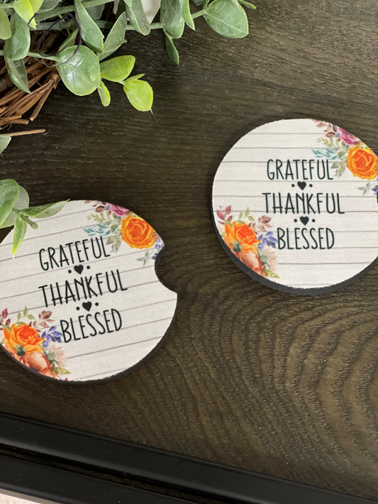 Grateful, Thankful, Blessed Neoprene Car Coaster Set