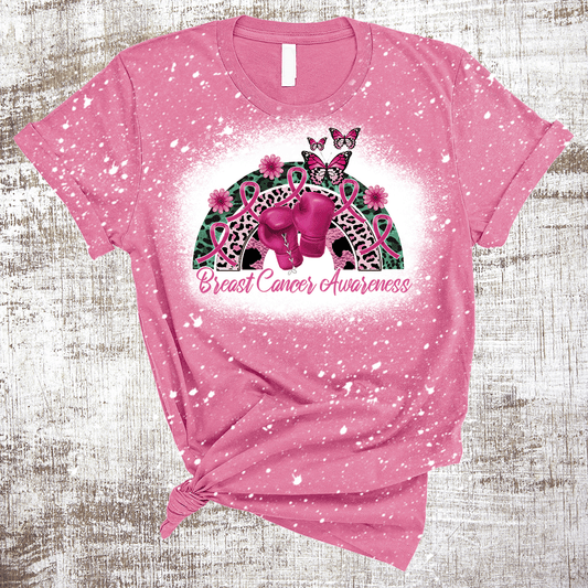 Breast Cancer Awareness Rainbow Butterfly Bleached Tee