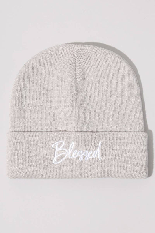 Blessed Embroidery Solid Cuffed Beanie