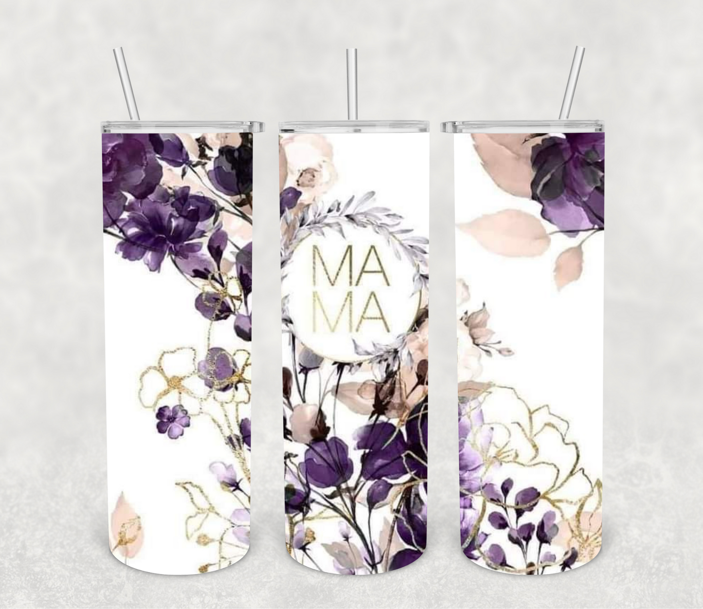 Mama Gold Leaf Floral 20oz Tumbler Purple